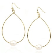 Pomina Lightweight Pearl Hoop Earrings Pearl Teardrop Dangle Earrings for Women (Gold)