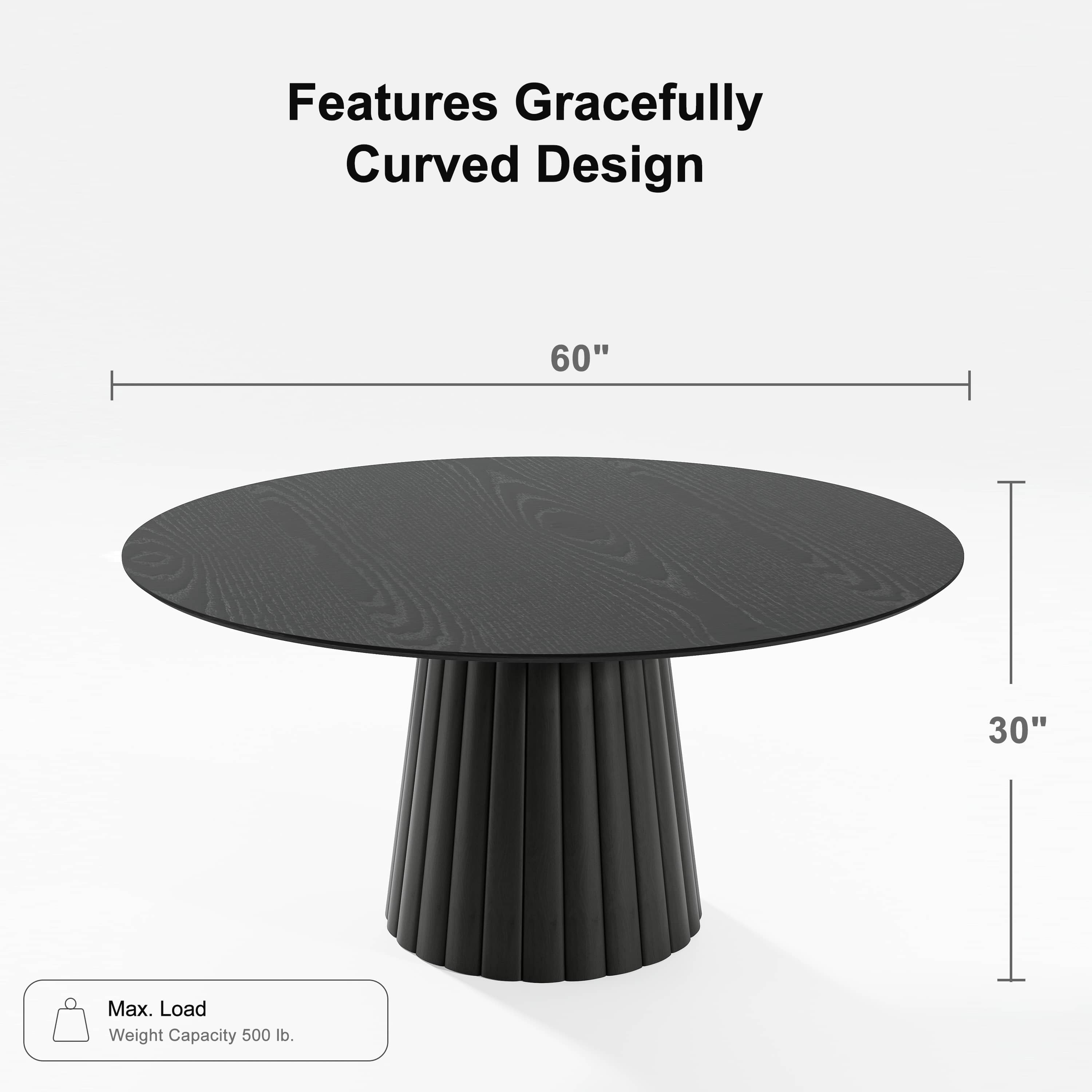 MAYEERTY 60" Round Dining Tables, Mid-Century Dining Table for Dining Room Kitchen, Black