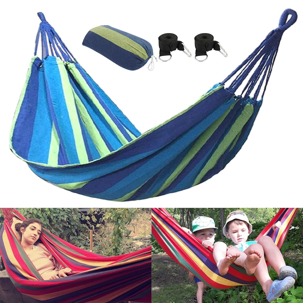 ODOMY Outdoor Cotton Hammock Multiples 270 x 150 cm， Load Capacity up to 200 kg Portable with Carrying Bag for Patio Yard Garden