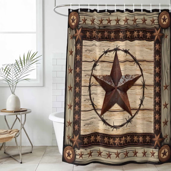 Texas Star Brown Waterproof Shower Curtain, Stall 36"x72" Washable Polyester Fabric Shower Curtains for Bathroom, Country Star Rustic Vintage Wooden Decorative Bathtub Curtain Sets with Hooks