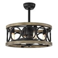 thumbnail image 2 of Catrin Matte Black+Imitation Wood Grain 21-Inch 4-Light Open Metal Drum Shade Fandelier, 2 of 13