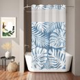 thumbnail image 2 of No Hook Shower Curtain, Palm Tree Monstera Shower Curtains for Bathroom with See Through Top Window, Slate Blue Leaf Boho Botanical Tropical Waterproof & Washable Bath Curtain Narrow 54"x78", 2 of 9