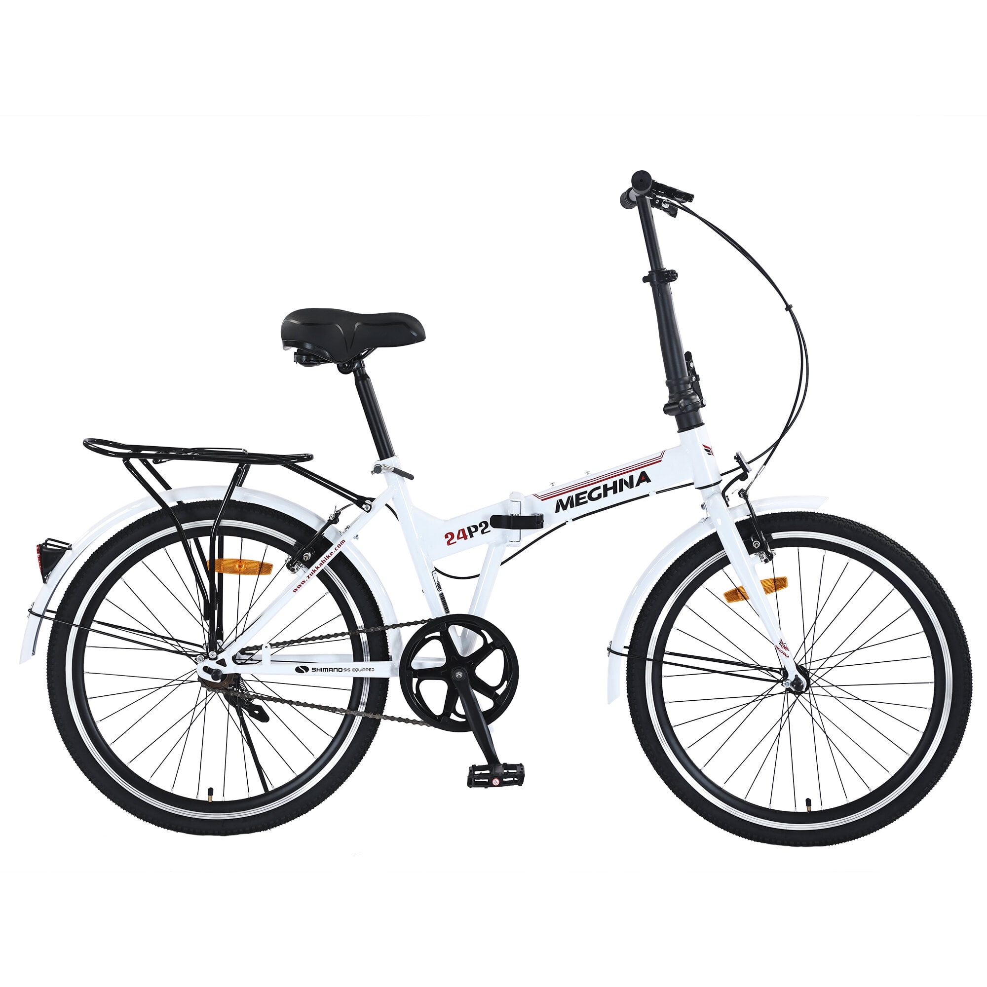 Mountain Bikes 24 Inch Folding Bike for Adults with Fenders, Steel Frame Single Speed City Commuter, Dual V-Brake Portable Compact Bicycle for Men & Women,Hybrid Bikes