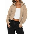 thumbnail image 3 of Zip Up Sweatshirts for Women Casual Outfits Cardigan Outerwear Trendy Winter Jackets Coat Camel S, 3 of 7