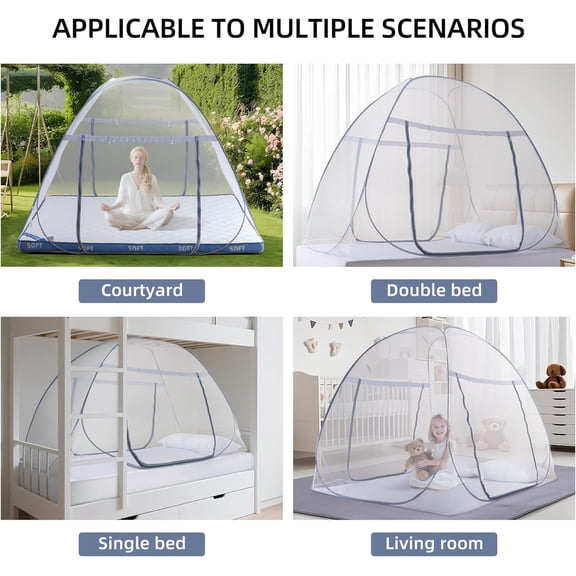 Pop-Up Mosquito Net Tent for Bed, Portable Folding Design Camping Travel Mosquito Tent with Net Bottom for Baby Adults, Easy to Install and Wash for Queen Size Bed 79 x 59 x 59 inch