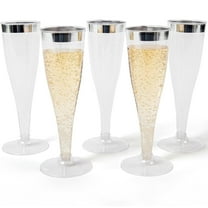 Prestee Set of 24 Silver Glitter Plastic Champagne Flutes - 6 oz Capacity - Shatterproof Durable Disposable Glasses - Elegant Design - Ideal for Weddings, Cocktail Parties, and Outdoor Celebrations