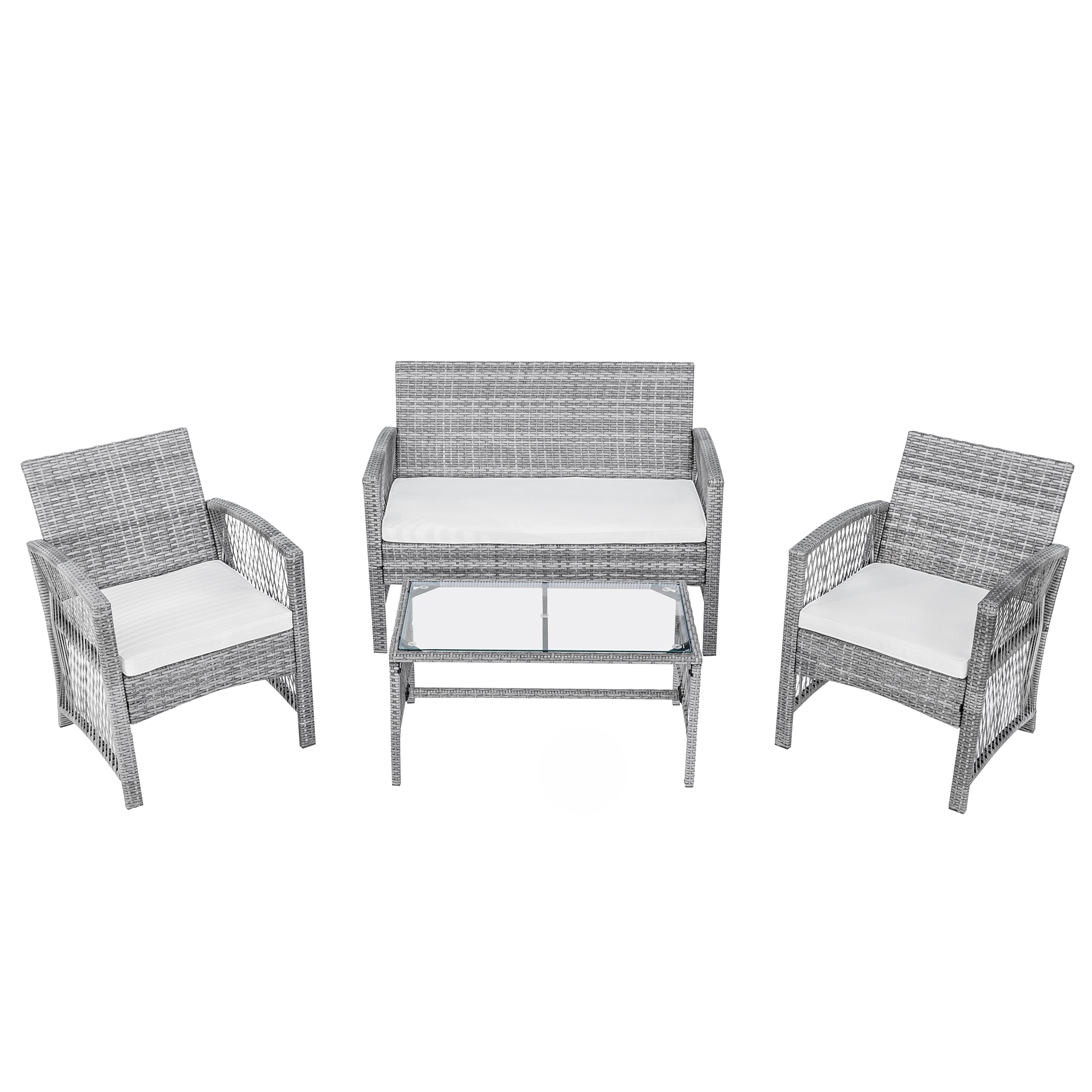 4-Piece Patio Furniture Sets in Patio & Garden, Outdoor Wicker Rattan with Two Single Sofa, One Loveseat, Tempered Glass Table, Q8602 - image 5 of 12