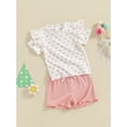 thumbnail image 4 of Musuos Toddler Girl Cute Summer Outfit 6 12 18 24M 3 4Y Dot Print Round Neck Short Sleeve T-Shirts Tops and Shorts 2Pcs Clothes Set, 4 of 10
