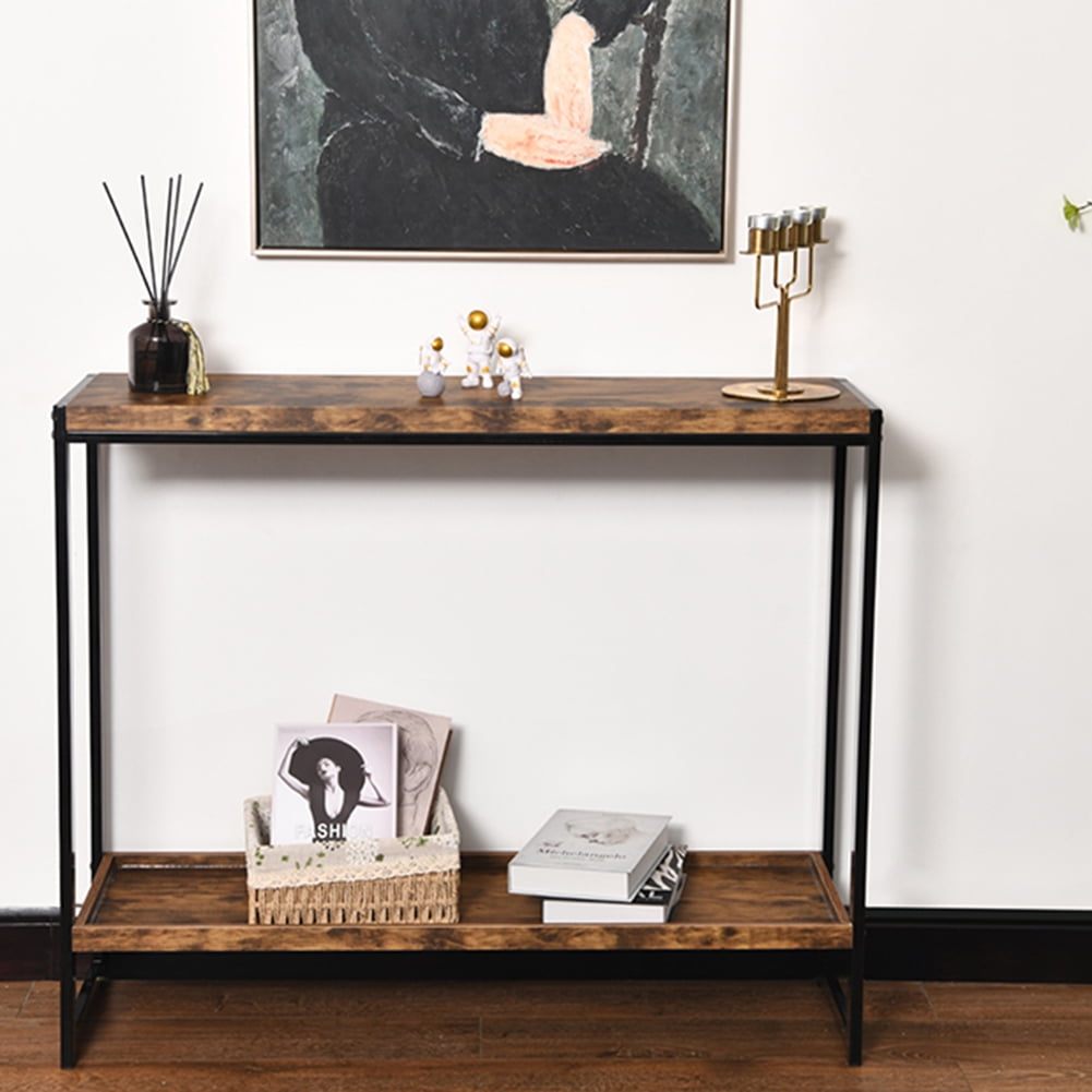 Kepooman Storage Side Table with Open Storage Shelf, 2-Tier Narrow Console Table, Brown Kepooman Storage Side Table with Open Storage Shelf, 2-Tier Narrow Console Table, Brown