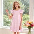 thumbnail image 2 of vigerkar Girls Summer Ruffle Dress Flutter Sleeve Casual Ribbed Dresses Elastic Waist with Pockets 5-14 Years (Pink, 8-9 Years), 2 of 5