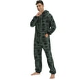 thumbnail image 2 of SWSMCLT Men's Hooded Onesie Pajama Warm Fuzzy Fleece Comfy Thick Zip Up Long Sleeve Onesies Sleepwear Soft Winter Dark Green X-Large, 2 of 4