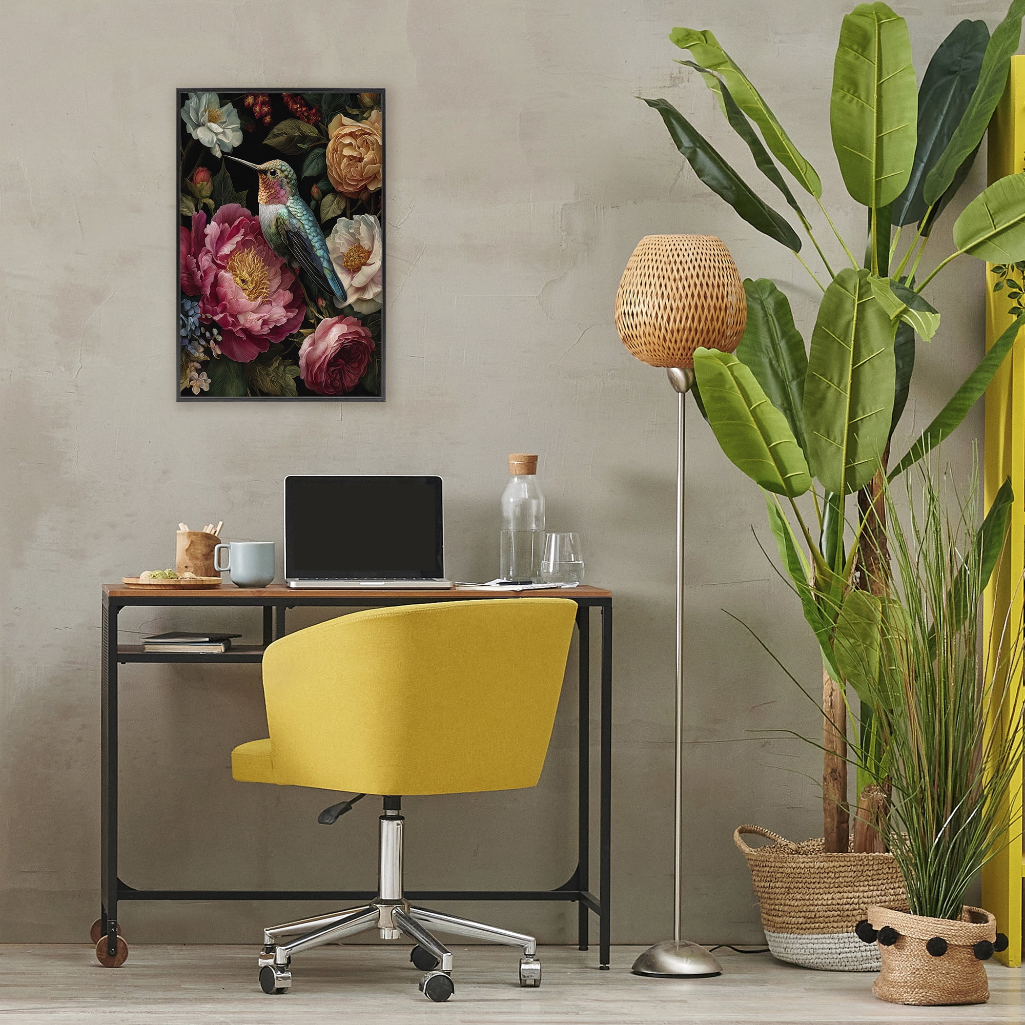 Stupell Industries Hummingbird & Lush Blooms Black Framed Giclee Art, design by The Wands Want