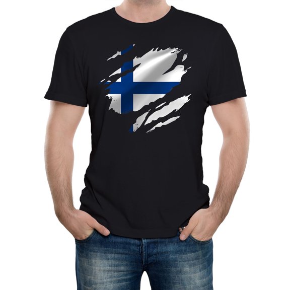 Reality Glitch Torn Finland Flag T-Shirt – Patriotic Finland Pride Tee for Men