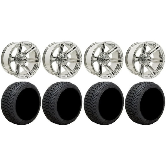 GTW Specter 12" Golf Cart Wheels Chrome 205x30 Cruze Tires E-Z-GO & Club Car