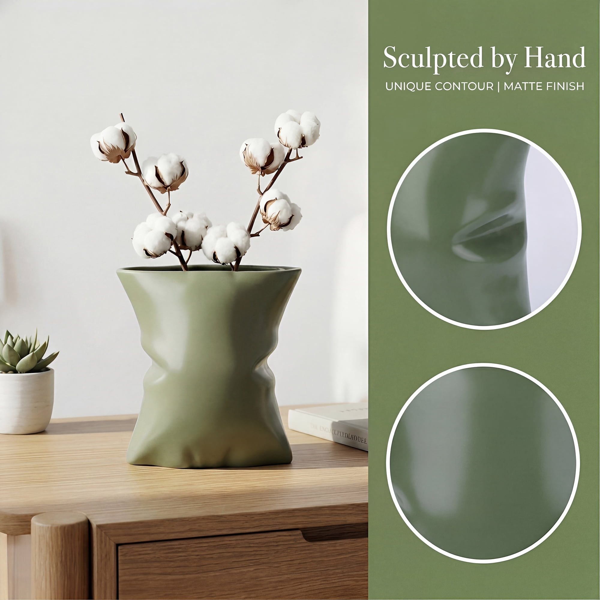 Unique Bargains Modern Ceramic Large Opening Flower Vase Green 5.6"L x 4.2"W x 6.2"H
