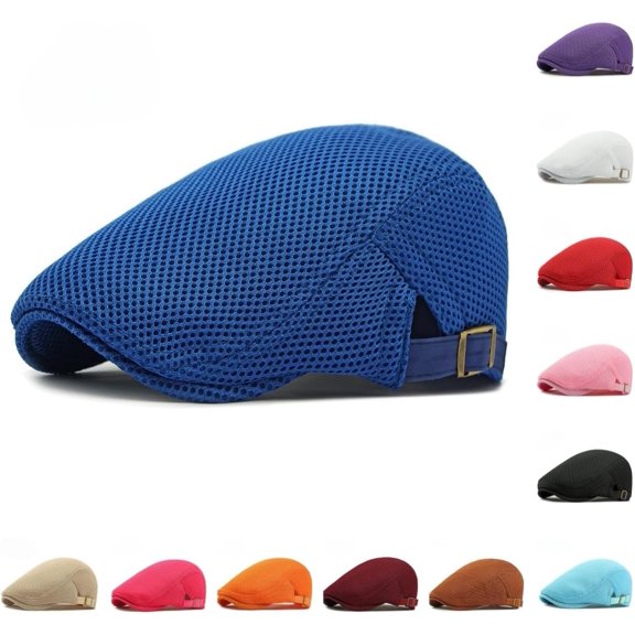 Mens Mesh Ivy Cap Breathable Summer Flat Cap Lightweight Newsboy Hat Adjustable Gatsby Driving Cabby Hat