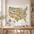 thumbnail image 5 of United States Map with Regional Icons and Sunny Ocean, Cheerful Illustration for Travel Lovers, Map Wall Decor Housewarming Gift, Tapestry Wall Hanging for Classroom and Dorm, 5 of 7