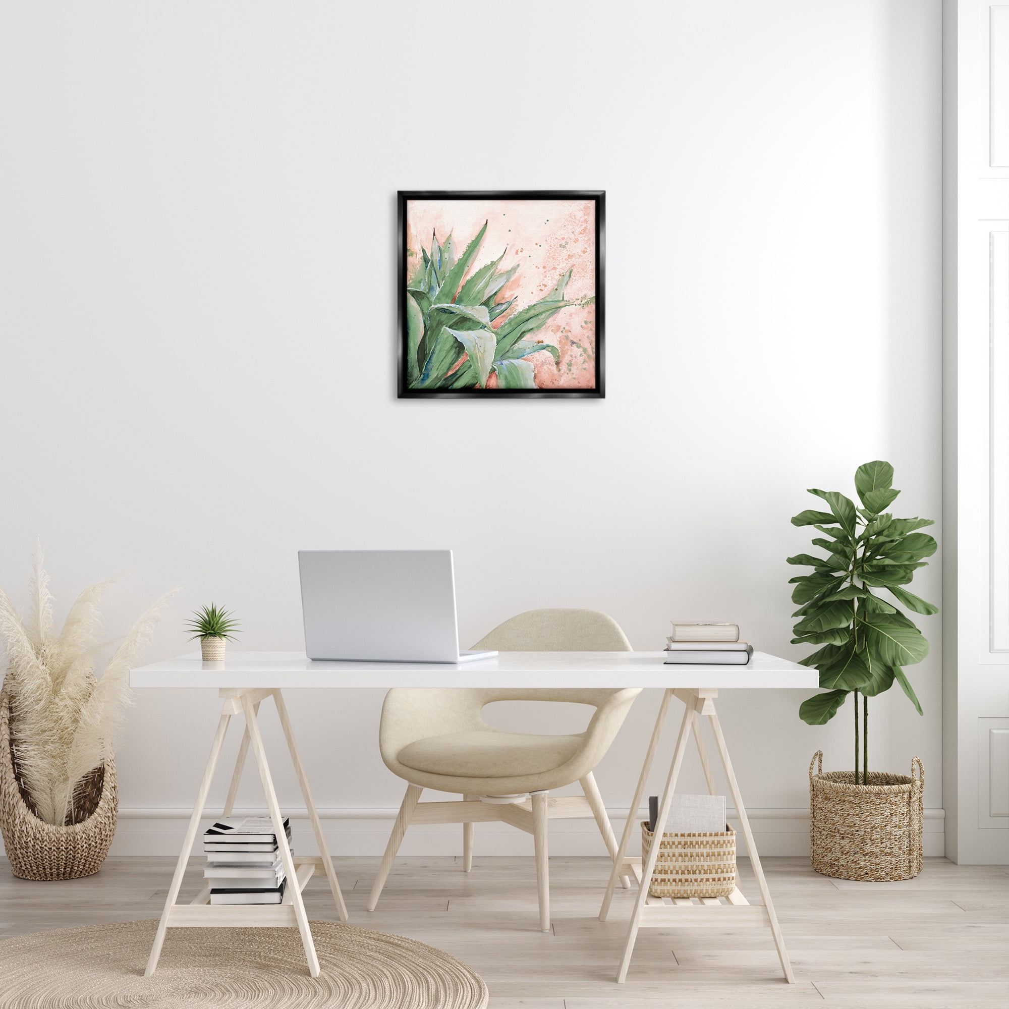 Stupell Industries Green Succulent Plant Leaves Botanical & Floral Painting Black Floater Framed Canvas Art Print Wall Art, 25 x 25