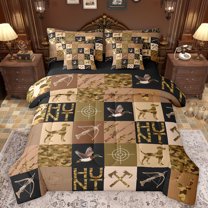Manfei Farmhouse Hunting Teens Bedding Comforter Set 7pcs, Brown Patchwork Buffalo Queen Bedding Sets, Southwestern Reversible Queen Sheet Sets, Super Cozy Room Decor