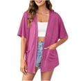 thumbnail image 2 of Meichang Summer Cardigan for Women Basic Solid Half Sleeve Kimono Cardigans Soft Loose Fit Open Front Cardigans Casual Cover Up Tops with Pockets Hot Pink L, 2 of 8