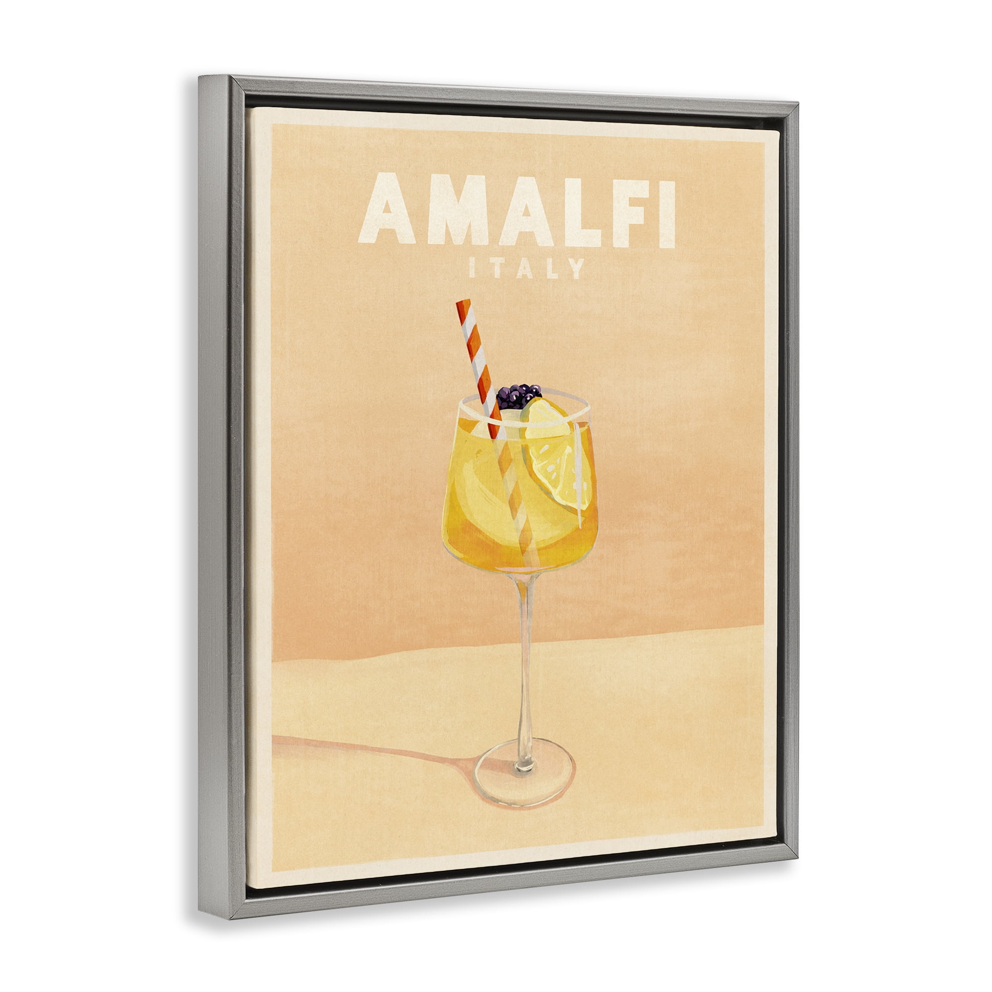 Stupell Industries Amalfi Italy with Cocktail Food & Beverage Painting Gray Floater Framed Canvas Art Print Wall Art, 25 x 31