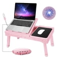 thumbnail image 3 of GPCT Foldable Laptop Table Bed Notebook Desk w/Cooling Fan Mouse Board LED light 4 x USB Ports Breakfast Snacking Tray with Storage Groove For Home Office Use, 3 of 8