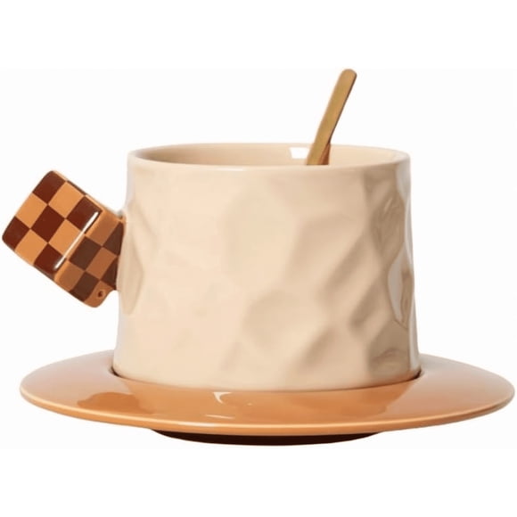 Coffee Mug Ceramics , Latte Art Cup Tea Cup With Colorful Cube Handle,Great Gift Compatible with Gift,Reusable Water Bottle Breakfast Cup Com