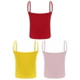 thumbnail image 4 of Yartina Kids Girls 3 Pieces Cami Tank Top Solid Color Spaghetti Straps Dance Crop Top Ribbed Camisole Pink&Yellow&Red M, 4 of 7