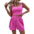 thumbnail image 1 of Conjunto de leggings de punto acanalado sin mangas para mujer y cintura anudada Rosado XS Rosado XS Xishao ropa, 1 of 2