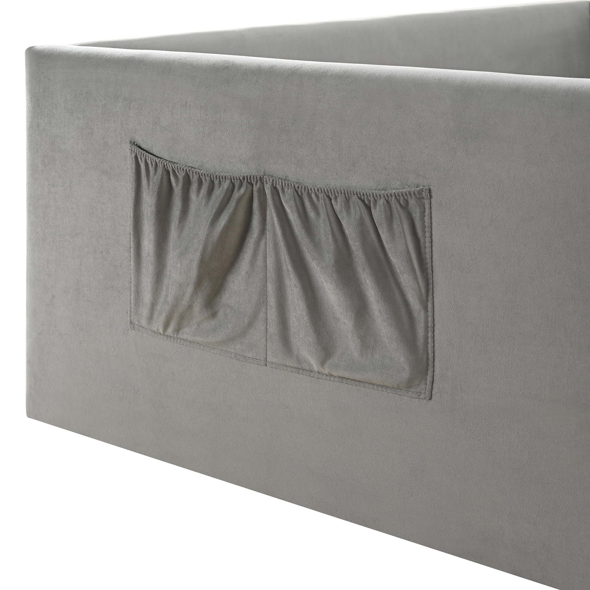 Full Size Velvet Daybed with Storage Pockets and Walk-In Entrance, Upholstered Sofa Bed with High Side Panels for Guest Room and Small Spaces, Gray