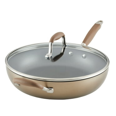Anolon Advanced 12 Inch Hard Anodized Nonstick Deep Frying Pan with Lid, Bronze