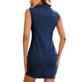 thumbnail image 6 of Vivianyo HD Women's Denim Mini Dress Lapel Sleeveless, Jean Dress for Women Button Front Fitted Bodycon With Chest Flap Pockets , Women's Dark Blue, Sizes S-XL, 6 of 6
