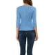 thumbnail image 3 of BLUSA RUCHADA PARA MUJER CON BOTONES DECORATIVOS Y ESCOTE EN V, MANGA 3/4, TEJIDO SÓLIDO, TAMAÑO L, AZUL CLARO, 3 of 6