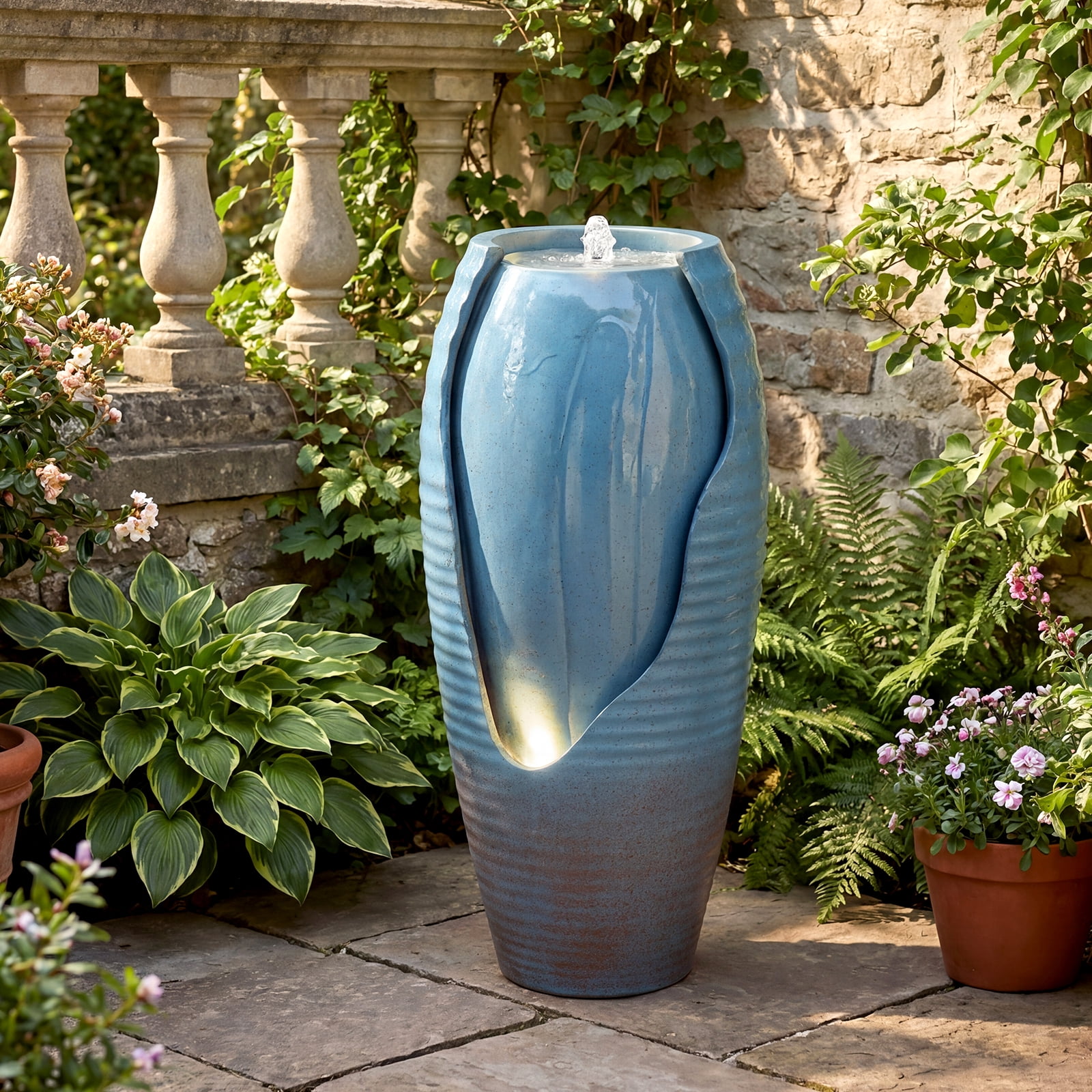 Costway 32” Tall Jar Water Fountain with LED Lights & Pump for Garden Patio Yard Porch