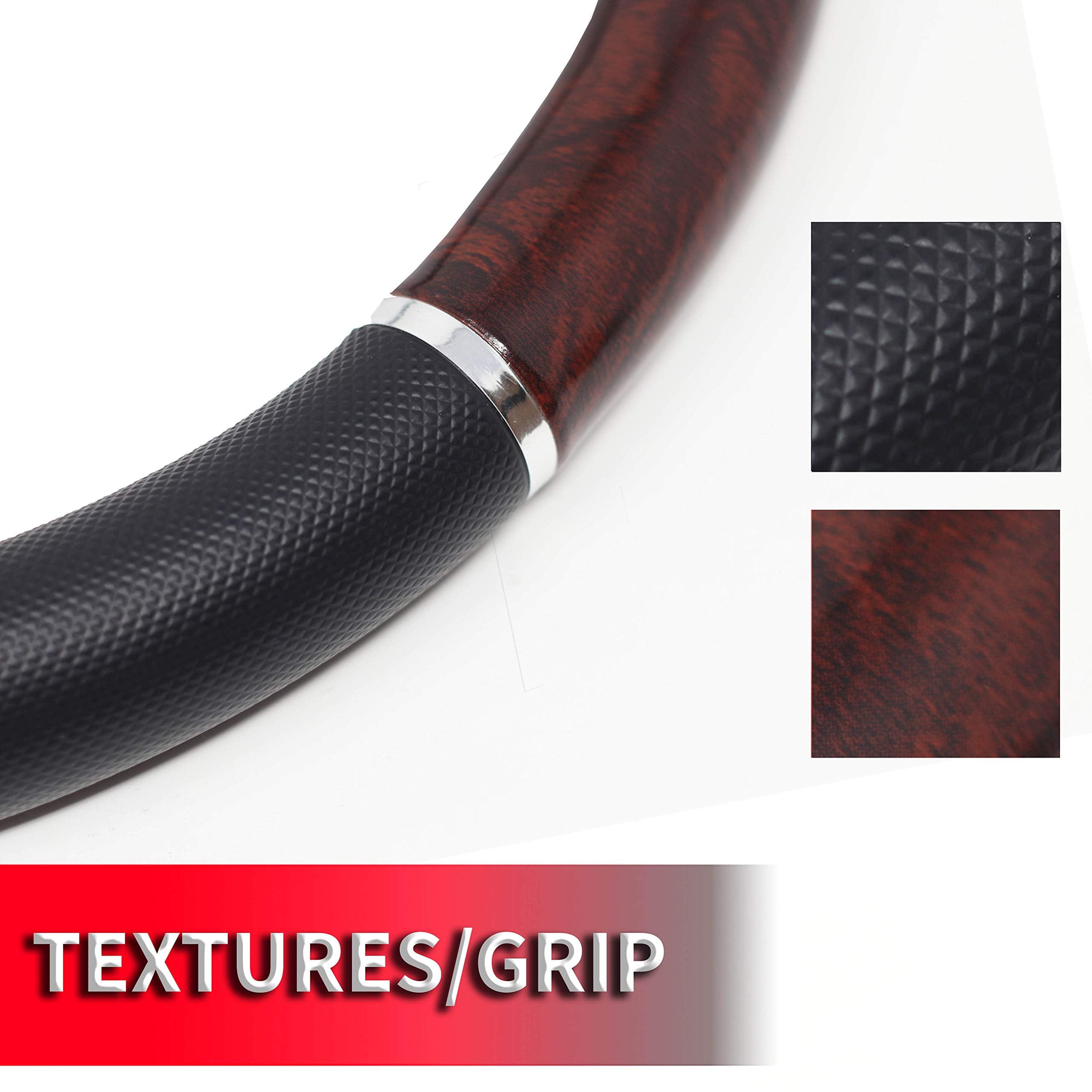 Custom Grip Black Wood Grain Chrome TPE Core Steering Wheel Cover
