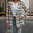 thumbnail image 5 of Wool Blend Pea Coats for Women Plaid Trench Coat Lightweight Blazer Jacket Fall Winter Classic Mid Length Peacoat, 5 of 5
