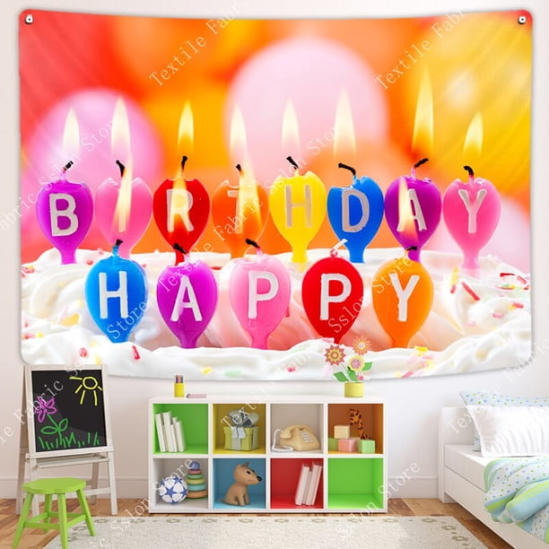Tapiz de fondo de feliz cumpleaños, decoración de pared de habitación de niños Kawaii, dormitorio de niñas, dibujos animados, decoración de fiesta en el hogar