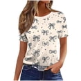 thumbnail image 2 of Karymi Going Out Tops Floral Print Basic T-Shirt, Crew Neck Regular Short Sleeve Classic Loose Straight Pullover Tee Womens Tops Dressy Casual, 2 of 5