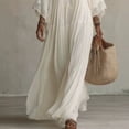 thumbnail image 5 of Women Boho Lace V Neck Flowy Maxi Dress, Bell Sleeve Loose Tiered Long Beach Cover Up Dress, Casual Summer Vacation Holiday Sundress for Travel,White,M, 5 of 6