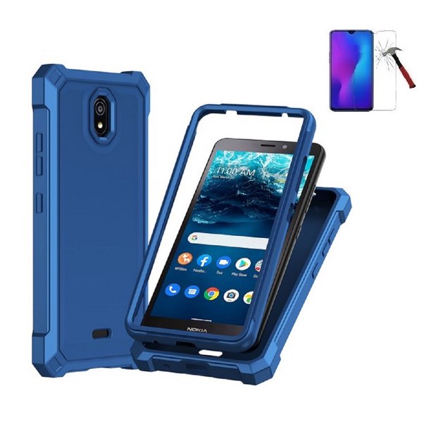 Phone Case for Nokia C100, Full Body Soft TPU Cover Case with Tempered