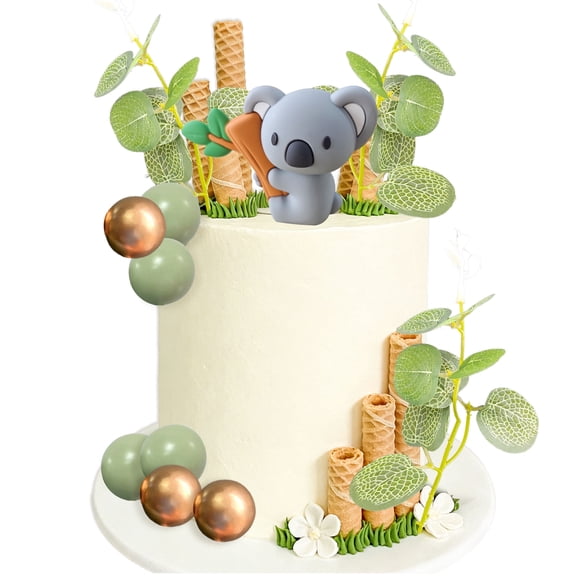Koala Forest Cake Topper Set - Natural Green & Gold Decor for Themed Party Celebrations