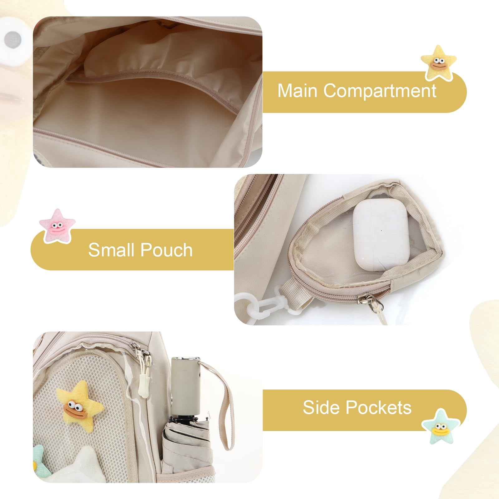 Cute Ita Bag for Men Women Kawaii Pin Display Backpack Fanny Pack Black Crossbody Hiking Day Pack