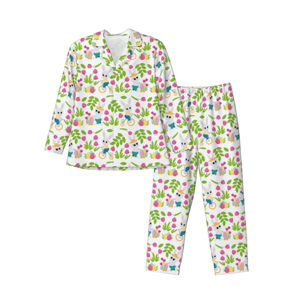 Balery Happy Easter Pijama para Hombre de Dos Piezas con Manga Larga, Conjunto de Dormir y Descanso Suave con Bolsillos-Small