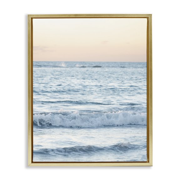 Stupell Industries Modern Blue Waves at Sunset Gold Floating Frame Canvas Art, 17 x 21, by Sisi and Seb