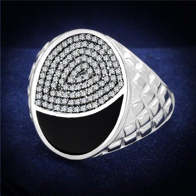 Men Rhodium 925 Sterling Silver Ring with AAA Grade CZ in Clear - Size 8