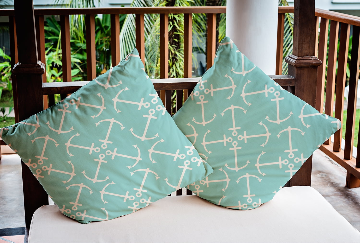 20"x20" Simply Daisy Anchors Up Poly Indoor/Outdoor Pillow, Blue Qty 1