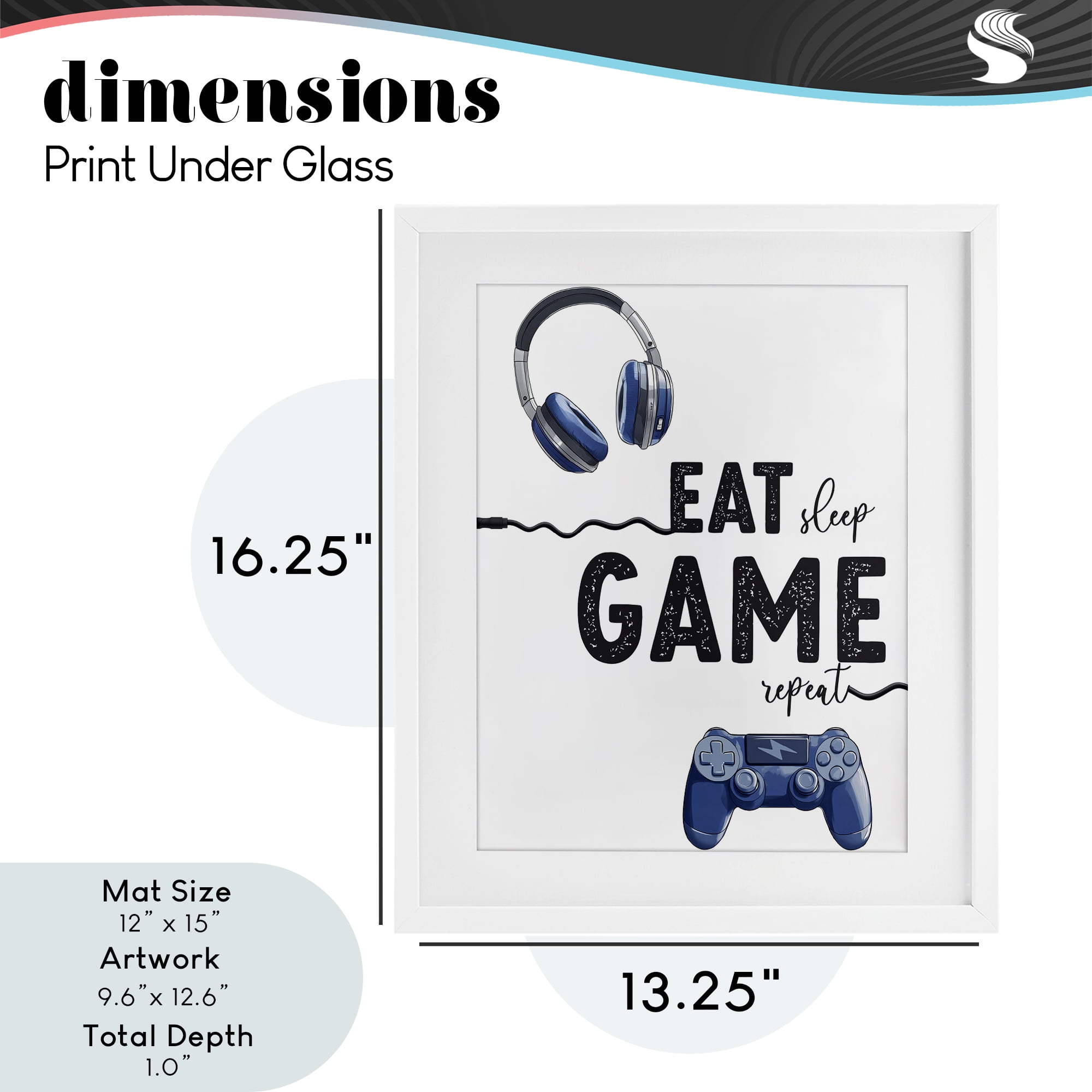 Eat Sleep Game Lifestyle White Framed Print Under Glass, design by Christine Simpson Art