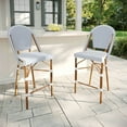 thumbnail image 3 of Martha Stewart Set of 2 Indoor-Outdoor Stackable Bistro Counter Stools with Natural Woodgrain Aluminum Finish Frame, White/Navy Woven Rattan Back/Seat, 3 of 10
