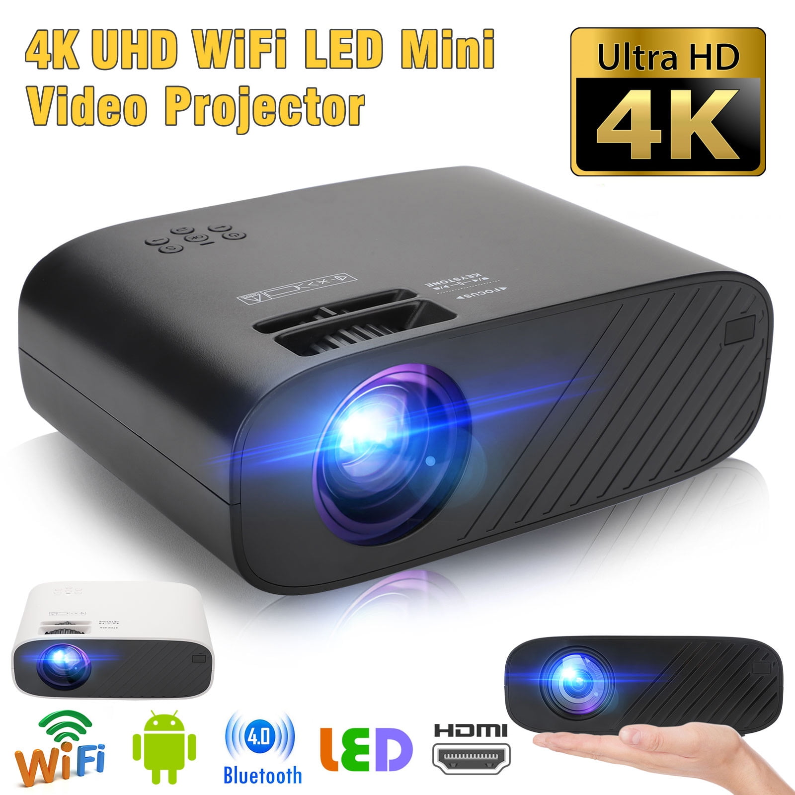 Mini WiFi Projector, 2500L Wireless Bluetooth Projector 4K Smartphone