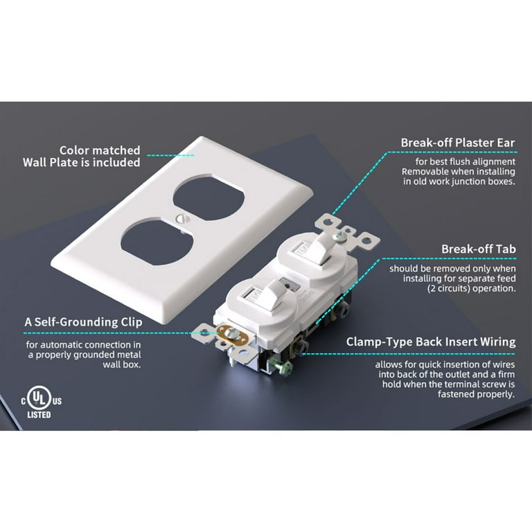 ELEGRP Double Toggle Light Switch, Two Single Pole Electrical Dual Light Switch, 15A, 120V, in-Wall On/Off Switch, Self-grounding, Wall Plate is ELEGRP Double Toggle Light Switch, Two Single Pole Electrical Dual Light Switch, 15A, 120V, in-Wall On/Off Switch, Self-grounding, Wall Plate is